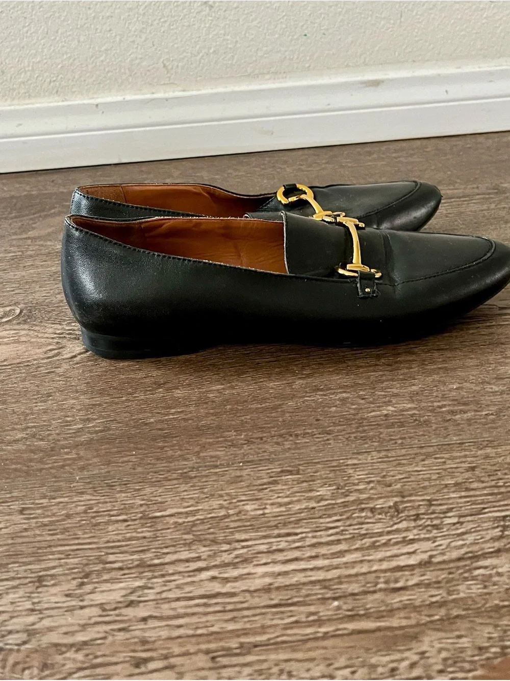 & Other Stories Black Leather Loafers with Gold Horsebit
